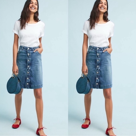 Anthropologie‎ McGuire Denim Button Up Distressed Skirt Size 29 - Picture 1 of 10